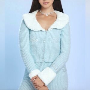 Hello Kitty X Forever 21 Angel Kitty Knit Cardigan Sweater Faux Fur Small Y2K